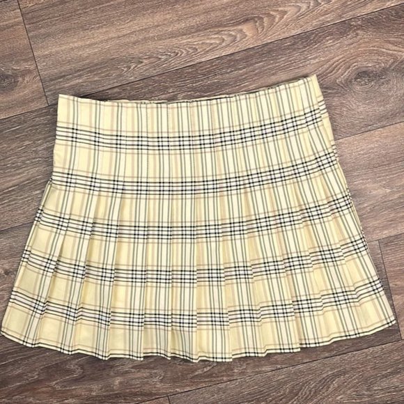 Yellow Plaid Pleated Mini Skirt size L - Picture 2 of 3